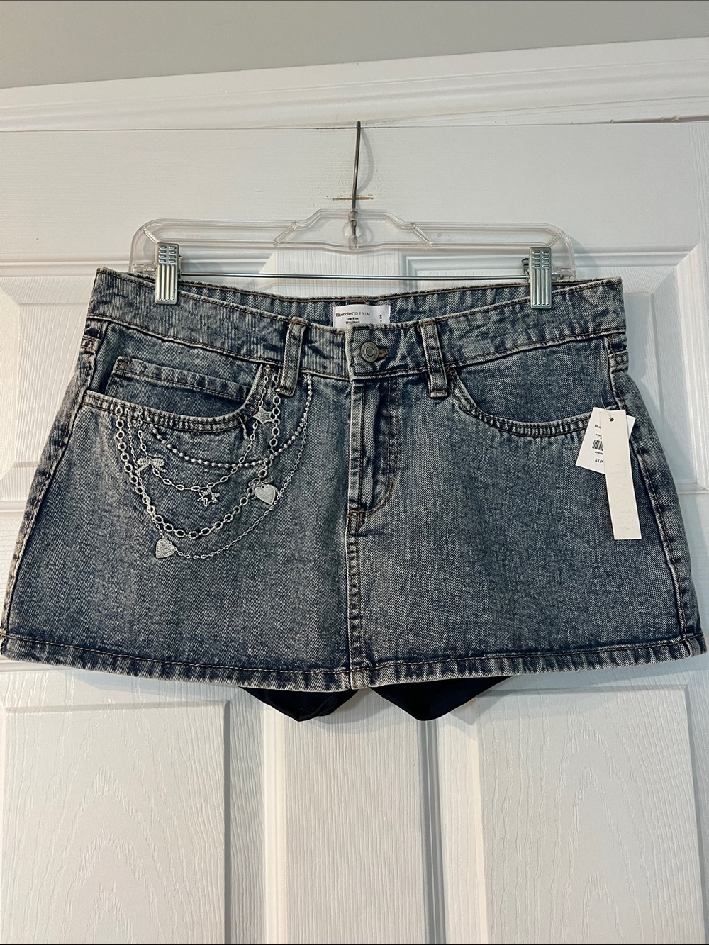 Bluenotes Grey/Black Denim Skort with Heart Chain Accent